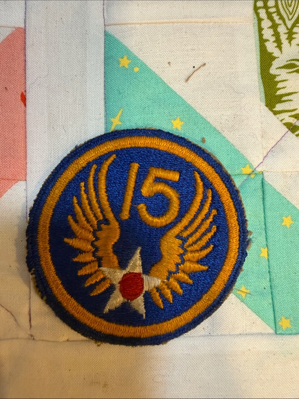Us Air Force Vintage Embroidered Winged 15 Patch - Blue and Gold